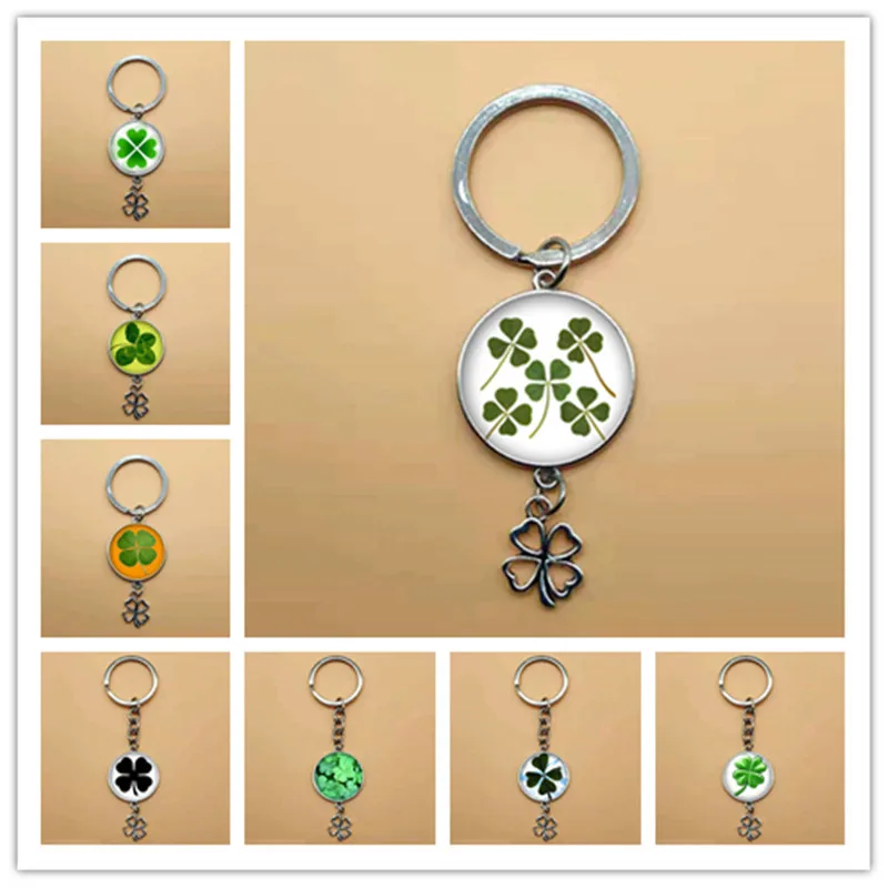 Брелок с подвеской в виде четырехлистного клевера стеклянный выпуклой
