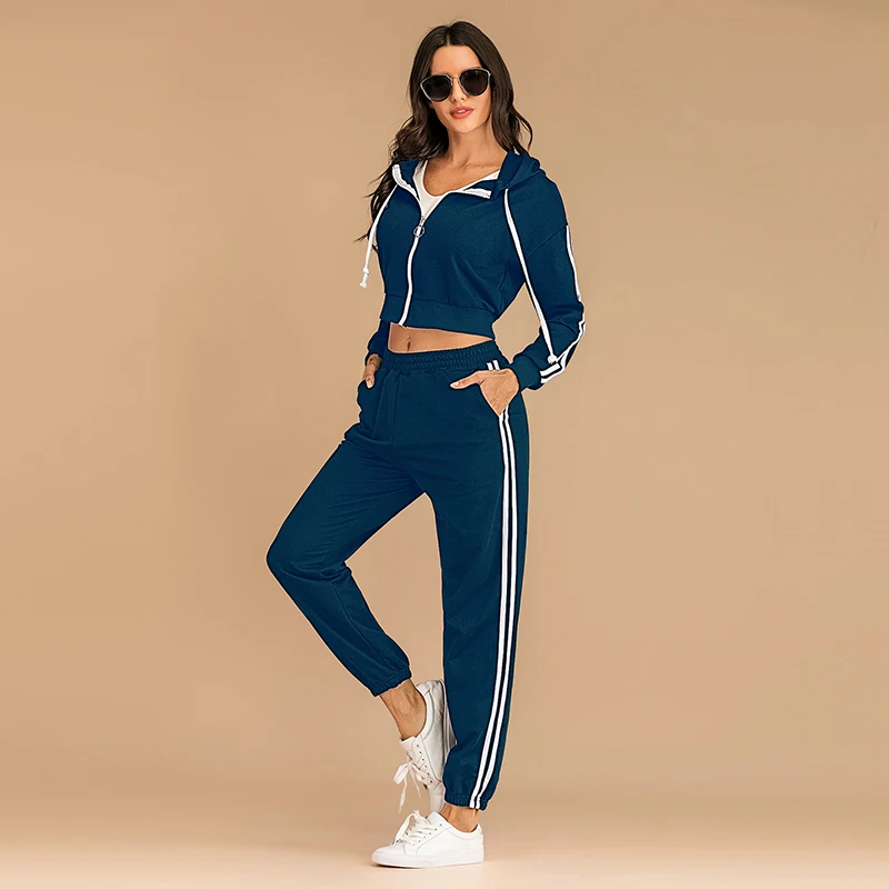 

Casual Sport Women 2 pieces Sets Hooded Jacket and Long Pants Suits Solid Two Piece Outfits Spring Autumn Sweat Suits