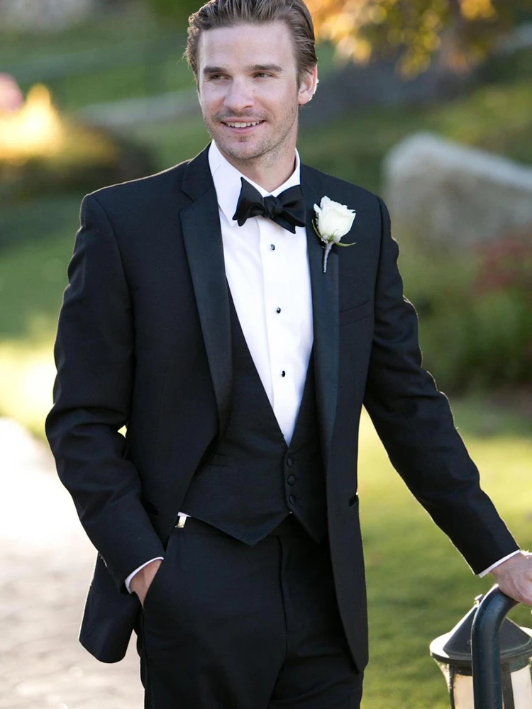 

Wedding Tuxedos Slim Fit Custom Made Suit Black Groom Wear 2021 3 Piece