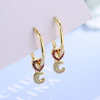 Fanqieliu Heart Moon Charms Crystal 925 Sterling Silver Earrings For Women 18K Gold Hoops Jewelry Girl Hoop Earrings FQL20466