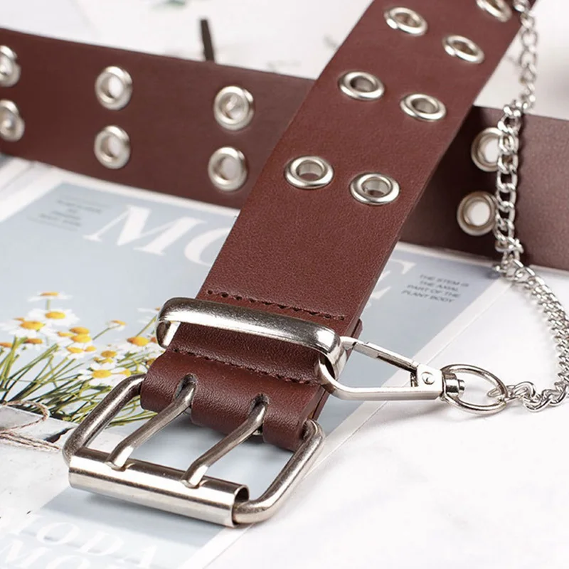 Женский ремень с двумя рядами белый прозрачный двойной пряжкой на талии