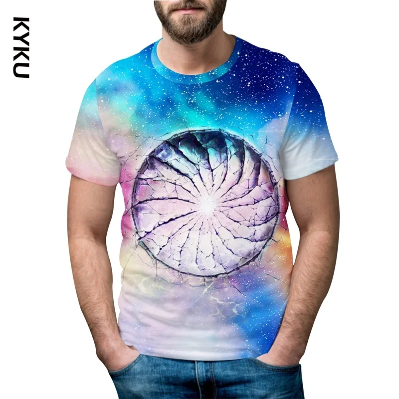 

KYKU 3D Universe t shirts Men's Top Tees Summer Short Sleeve Casual Tops Fashion Universe Hole Men t shirts Streetwears