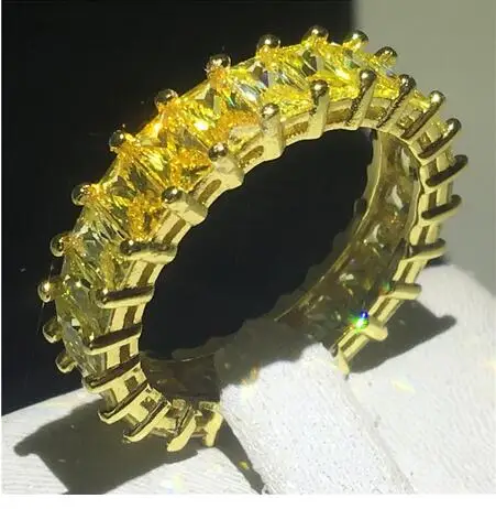 Gold Кольцо вечности, 925 пробы, серебряное, квадратное, AAAAA, cz, вечерние, обручальное кольцо, кольца для женщин, свадебные ювелирные изделия на палец - Цвет основного камня: Gold