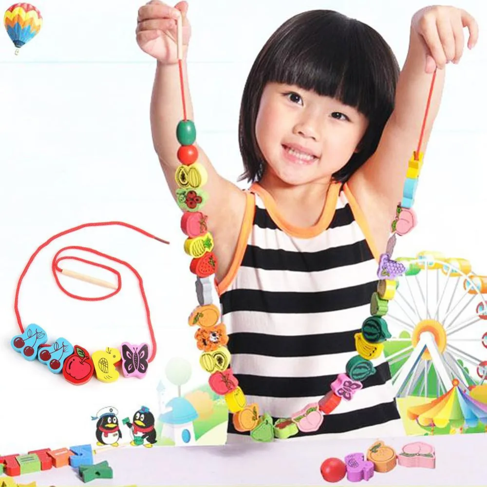 1 Набор интересные деревянные бусины на шнуровке животные нанизывающие игровые