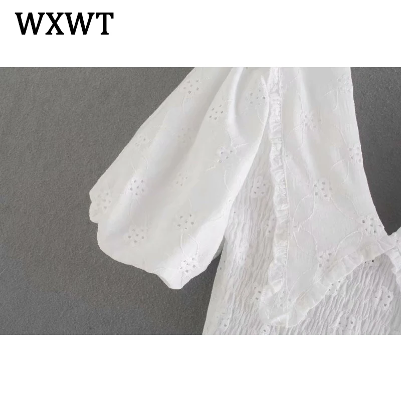 

WXWT 2021 Summer Women Loose Midi Dress Short Sleeve V-neck Ladies Elegant Solid Dress Vestidos OZZ9953