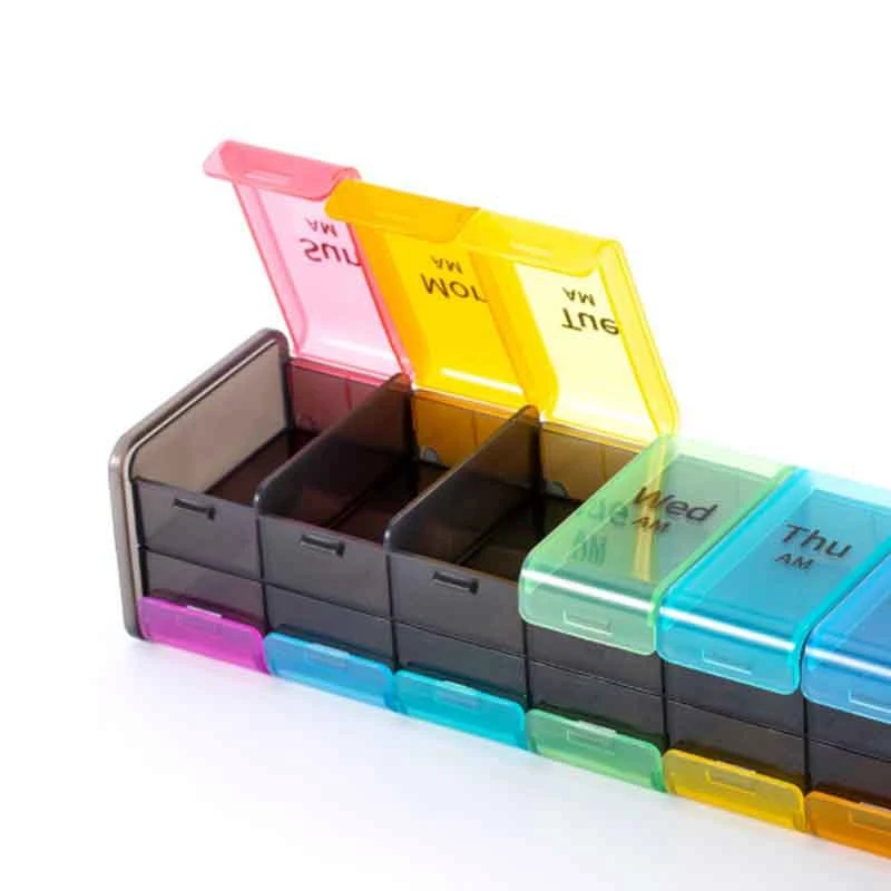 

PP Up and Down Double Row 14 Grid Medicine Box A-272 Portable One Week Medicine Box Pill Storage Organizer Container