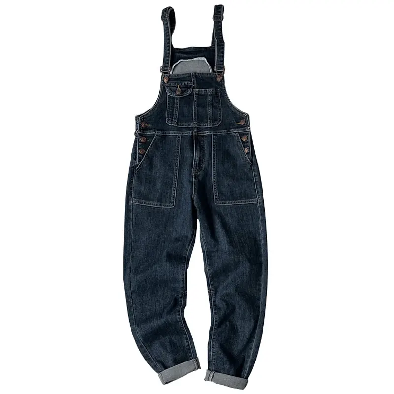 

2021 Spring Denim Overalls Men Bib Jeans Jumpsuits Straight Multi-Pocket Fashion Pants Hip Hop Street Blue Black Cowboy Trousers