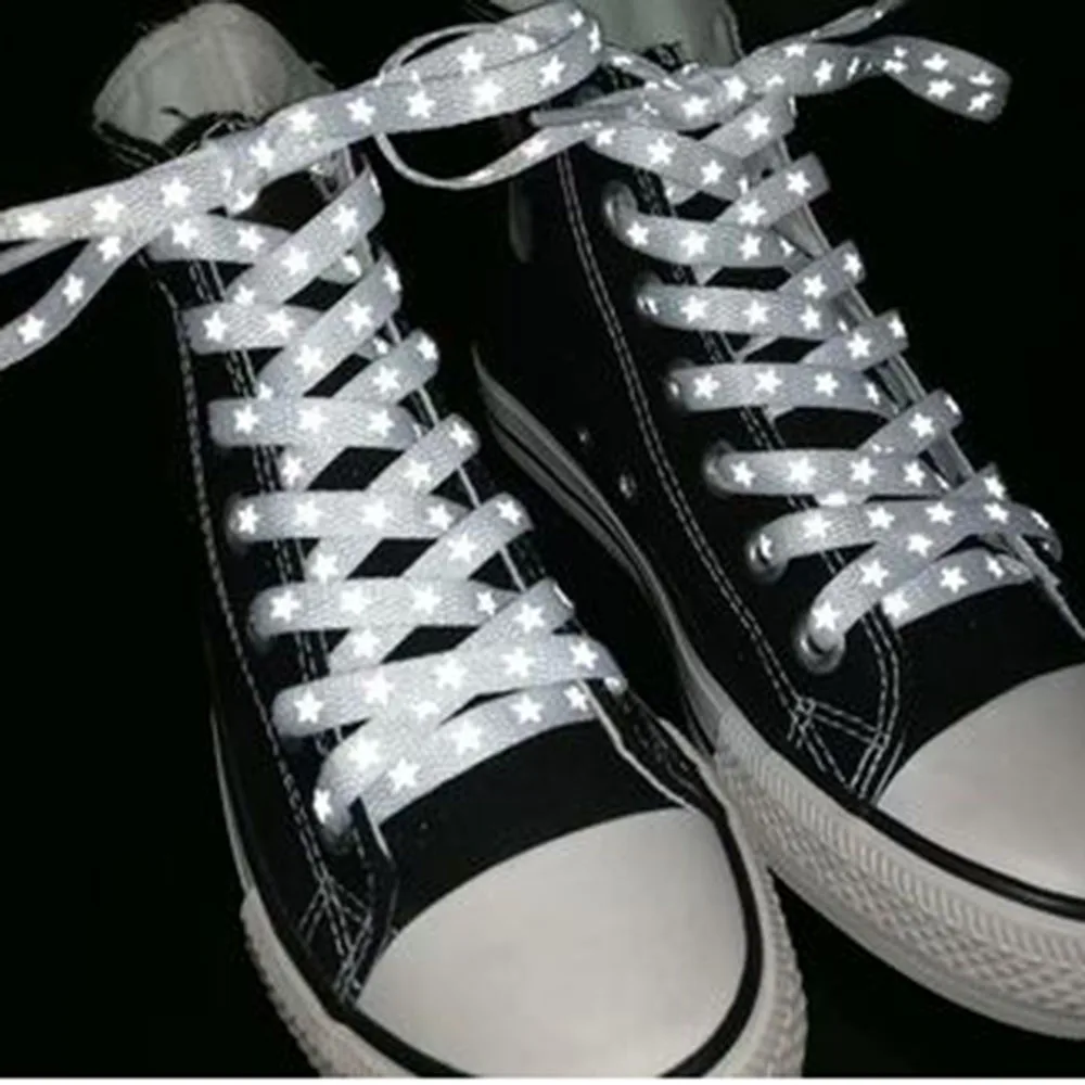 

1pair Reflective Shoelaces Star Moon Laser Sequin Shoelace Weave Braided Bracelet Sneakers Running Shoes Lace Shoe Strings A9653