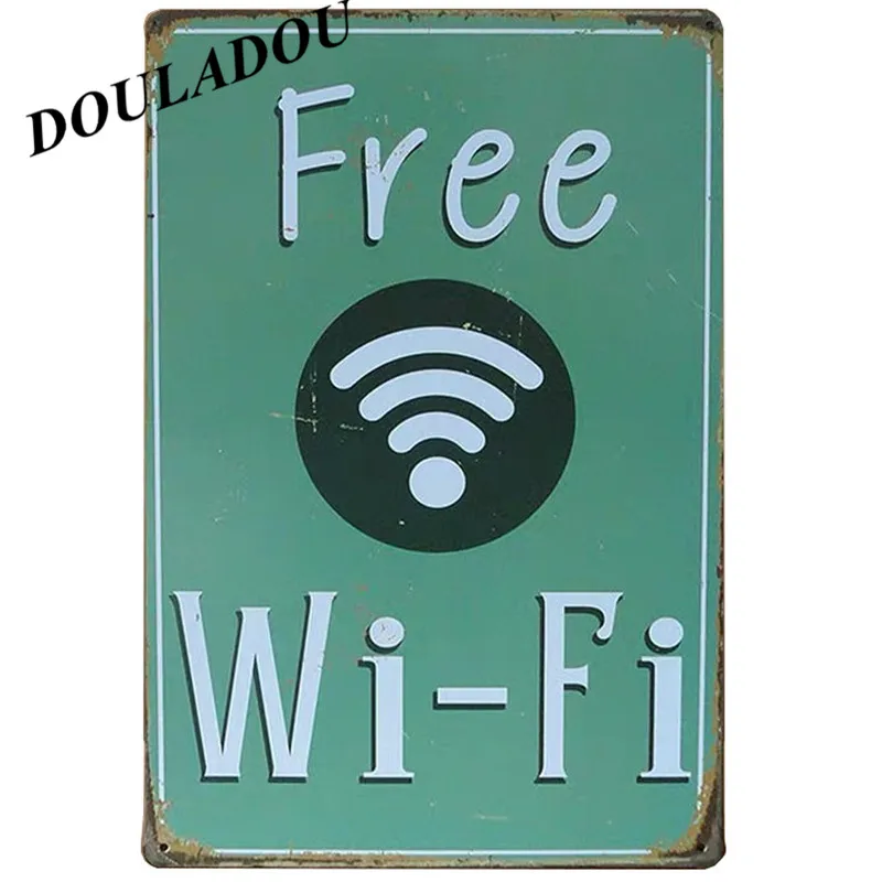 [Douladou] оловянные знаки с бесплатным Wi-Fi в стиле ретро художественный постер для