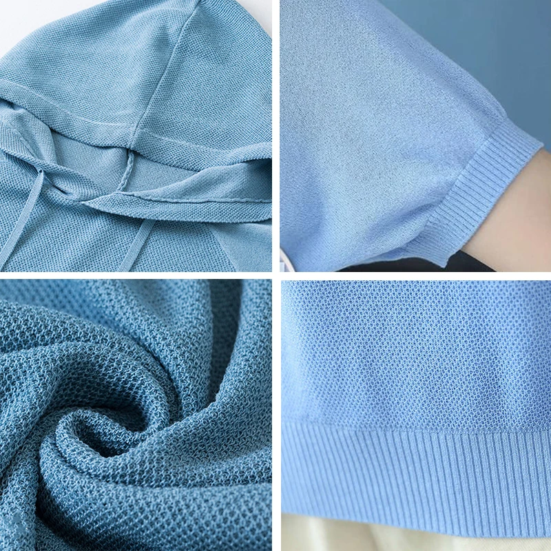

Casual Solid Short Sleeve Hooded Knitted Tops Women Large Size Summer Loose T-Shirt Korean Style Basic Knitwear Hoodie Female