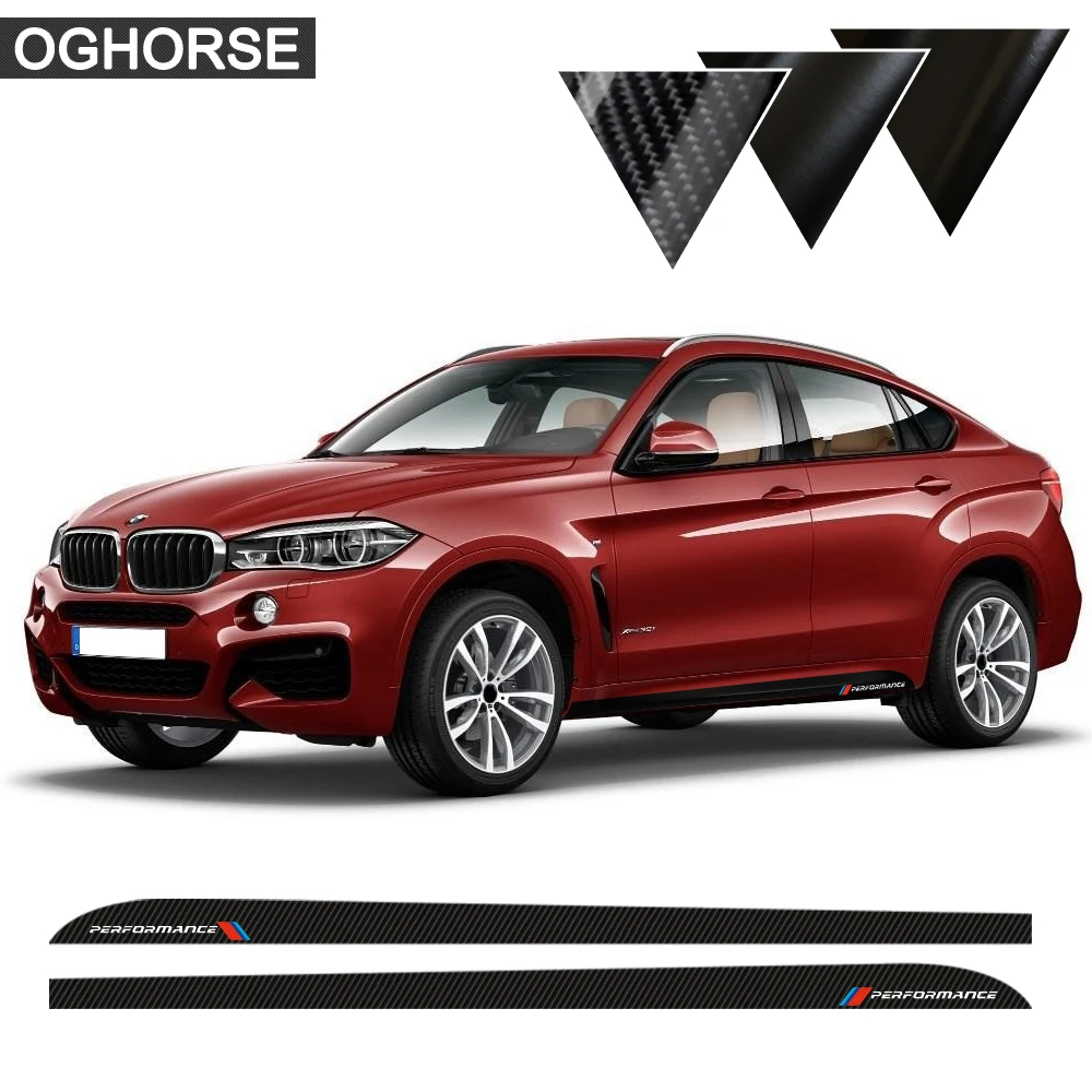 2 шт. Стайлинг автомобиля M Performance 5D Углеродные виниловые боковые гоночные полосы