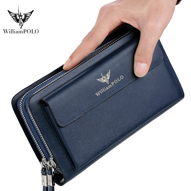 Мужская деловая сумка из воловьей кожи вместительный бумажник с двойной молнией