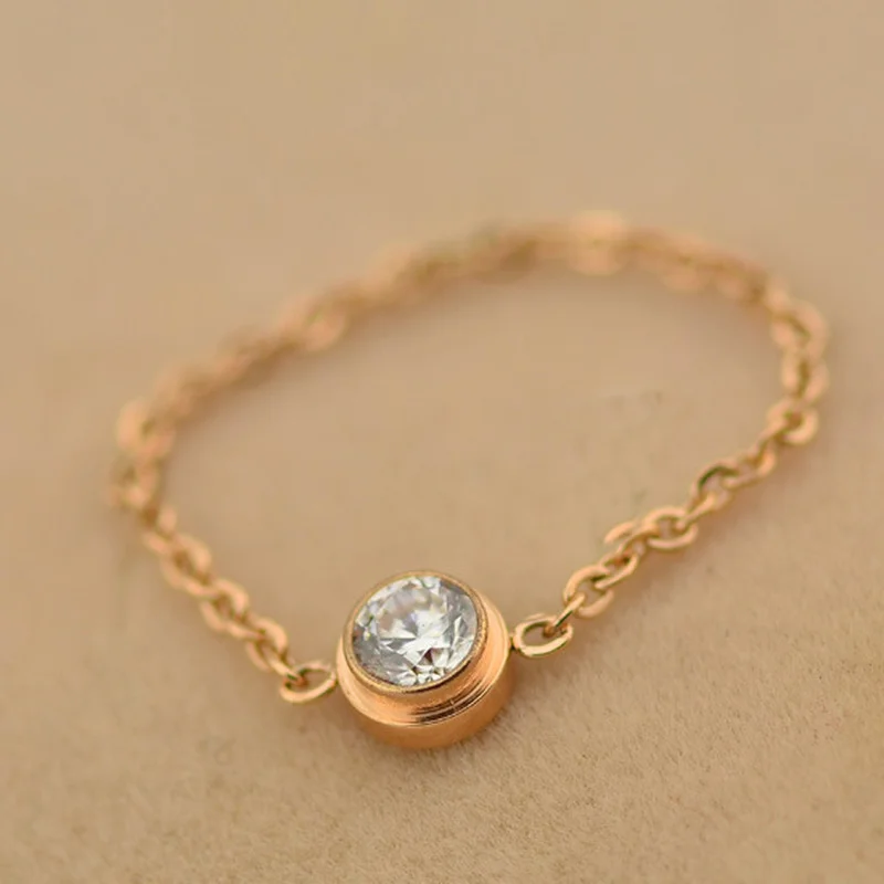 

Hot Sale Single Rhinestone Rose Gold Color Stainless Steel Rings