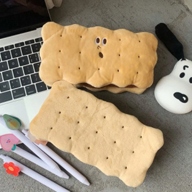 

Cute Pen Bag Pencil Cases Stationery Creative Plush Biscuits Pencil Case Pencil Box Pouch Kids Gift Office School Supplies