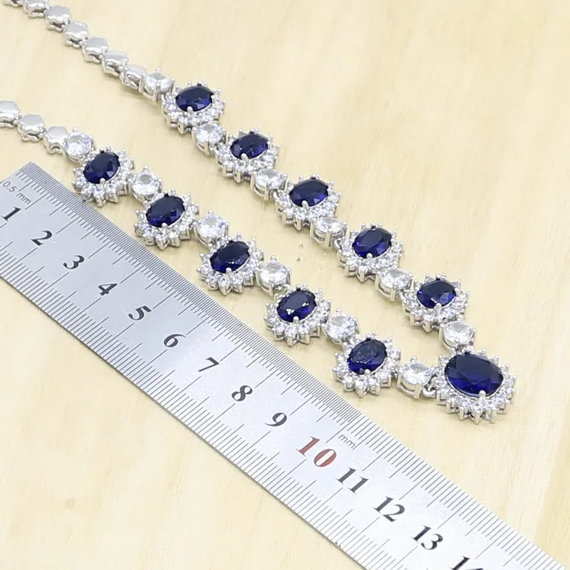 Свадебные ювелирные наборы серебряного цвета для женщин синее полудрагоценное