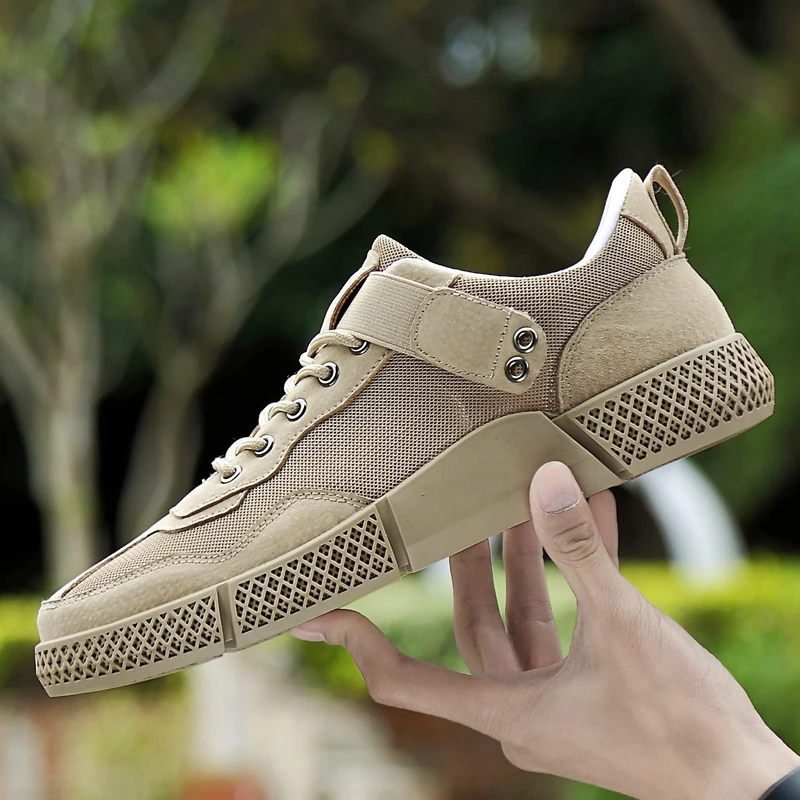 

Men's Casual Shoes Breathable Mesh Splicing Leather Lace-Up Shoes Fashion Lightweight Comfortable Outdoor Walking Sneakers
