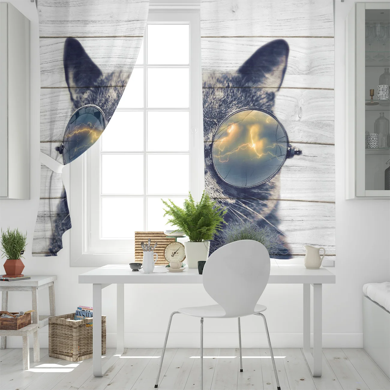British Bobtail Cat Wearing Sunglasses Cool Window Curtains Living Room Kitchen Modern Home Decor Bedroom Treatment Drapes | Дом и сад