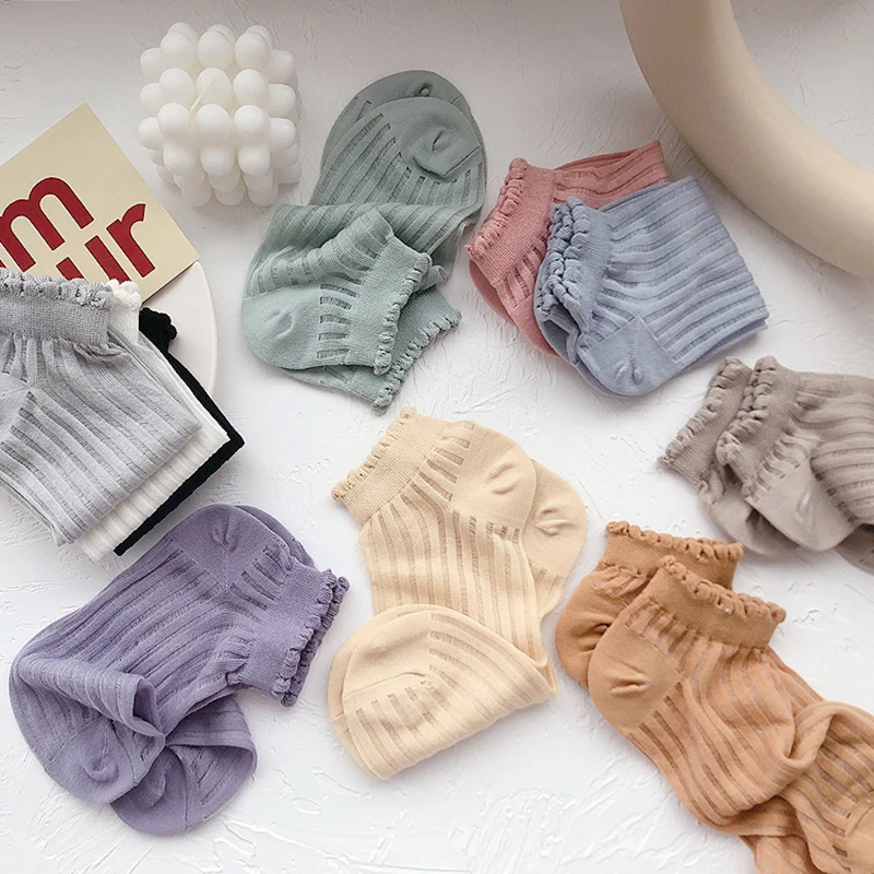 Носки с оборками Хлопковые женские носки милыми по щиколотку Милые короткие без