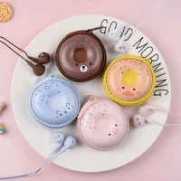 cute cartoon earphone wired super bass with built in mic 3 5mm in ear wired headphone donut hands free earbuds with round case