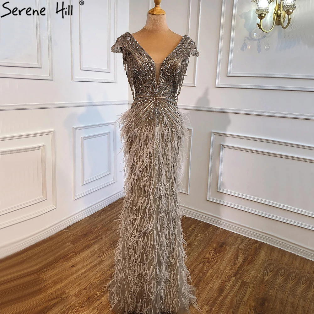 Серен Хилл коричневый Русалка Elagant Роскошные вечерние платья 2022 перья бисером