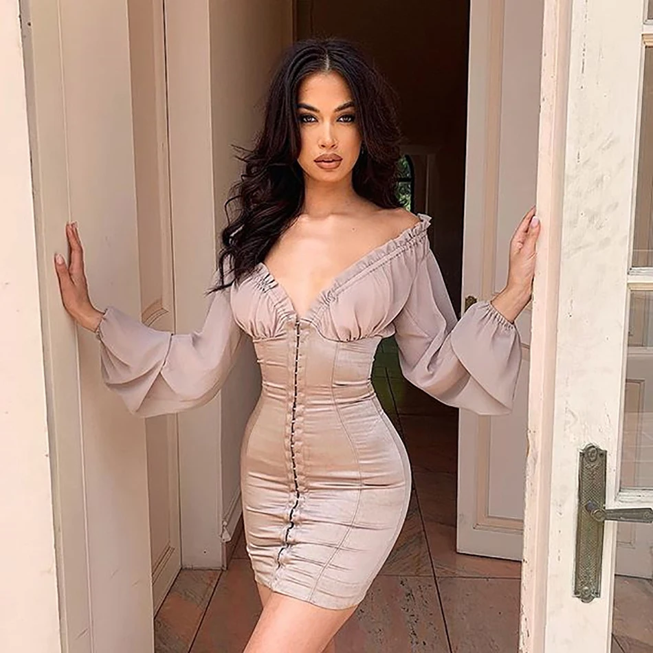 Женское атласное мини-платье облегающее платье с глубоким v-образным вырезом и
