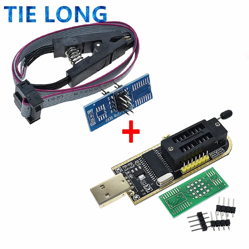 Программатор TIELONG CH341A 24 25 серия EEPROM флеш-BIOS модуль USB + зажим SOIC8 SOP8 для проверки 93CXX