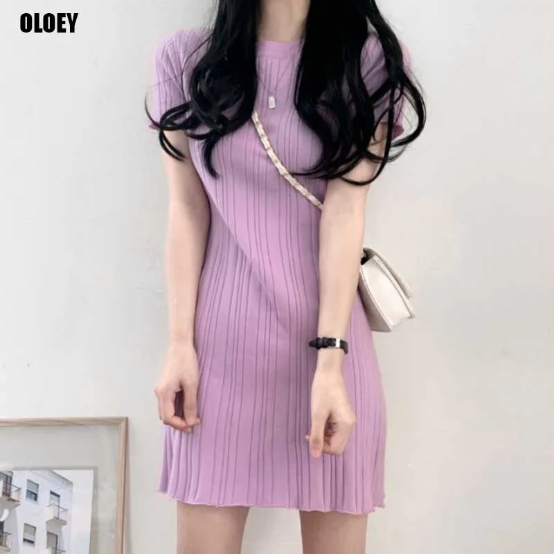 

Korean Elegant 2021 Summer Dresses French Fashion Women Slim Vintage Party Holiday Dress One-Piece Lady Knitted Sweater Dress
