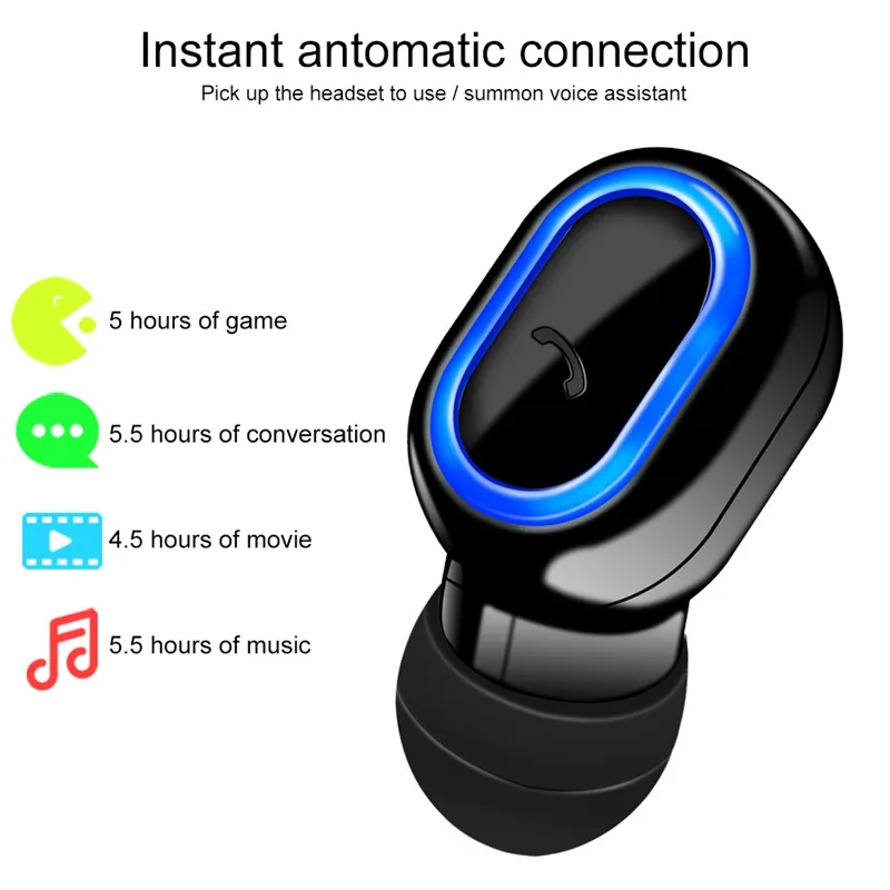 Tws Наушники Беспроводные Bluetooth 5,0 наушники 4D стерео наушники с микрофоном одиночные наушники Спортивная гарнитура наушники с шумоподавлением