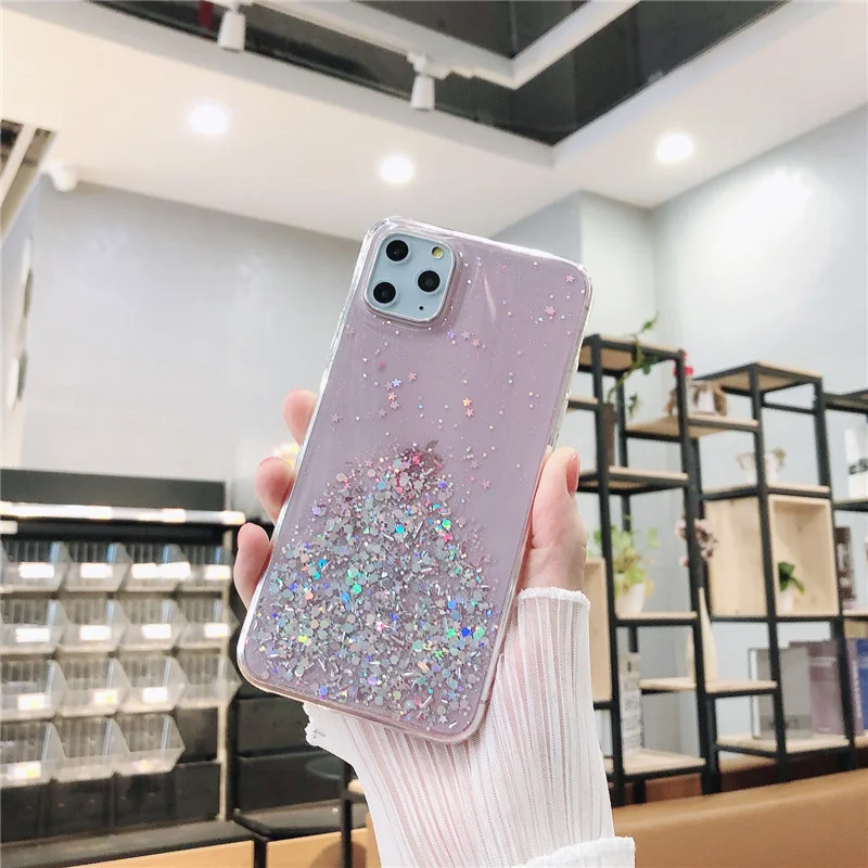 

Clear Glitter Phone Case For iPhone 12 Pro 11 Pro Max XS Max XR X 6 7 8 Plus 12 Mini SE 2020 Cute Gradient Rainbow Sequins Coque