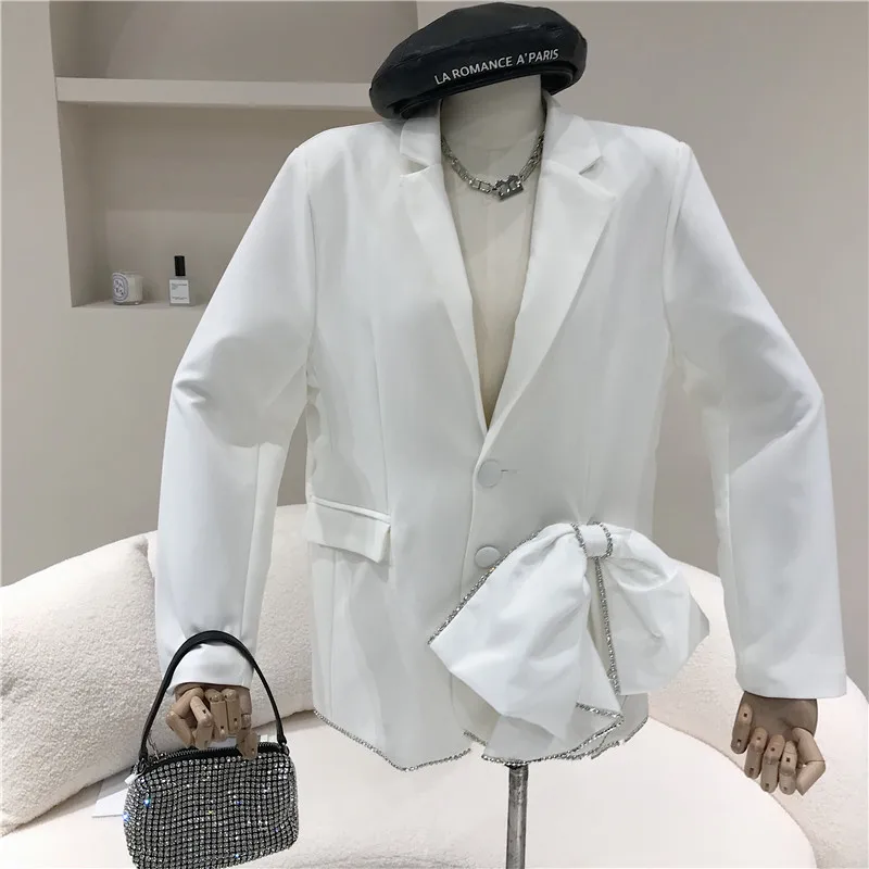 

Women's Spring Summer 2021 Niche Design Fashion Blazer With Diamond Edge And Big Bow Design Long Sleeve Suit Coat