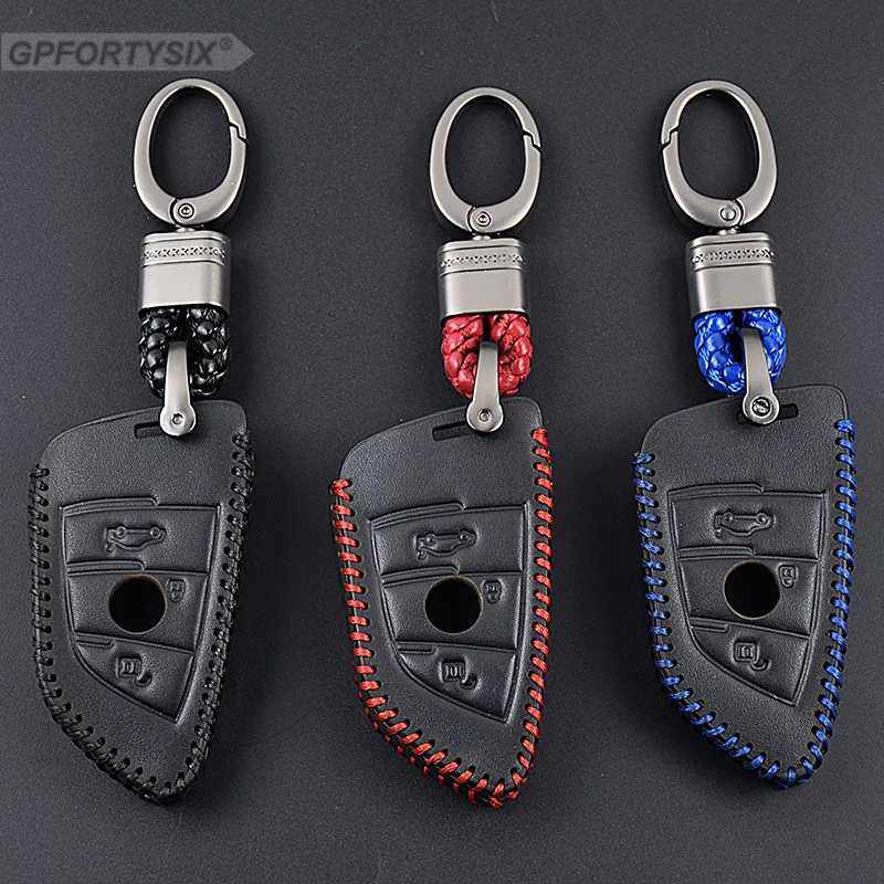 Genuine Leather Men Car Remote Key Case Cover Chain Holder For BMW F30 F20 X1 X3 X5 X6 X7 E30 E34 E90 E60 E36 E39 E46 Shell |