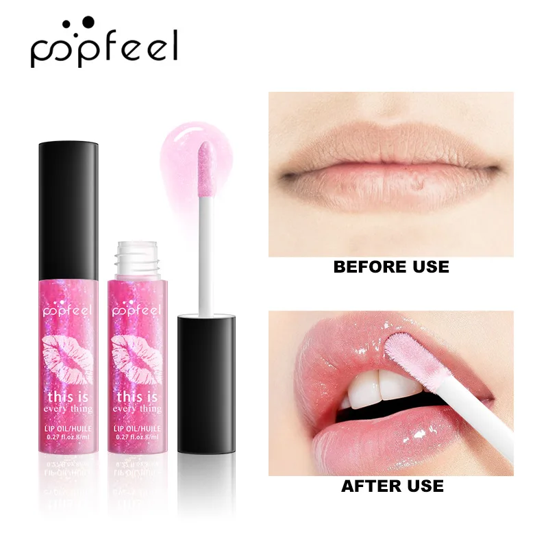 

POPFEEL Transparent Colorless Pearly Lip Oil Ever-Changing ,Flexible Lip Moisturizing Refreshing, Fading Lip Lines Makeup