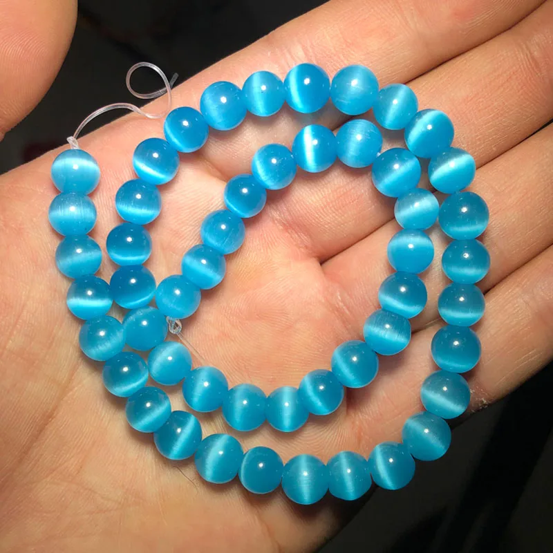 YHBZRET Lake blue Cat Eye Опаловый камень гладкие стеклянные разделители свободные бусины