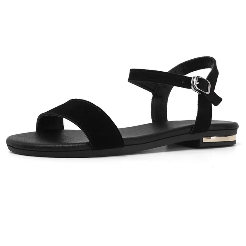 GENSHUO Cow Suede Flat Sandals Women Summer Ladies New Genuine Leather Sandal Casual Woman Pink Black Comfortable Shoes | Обувь