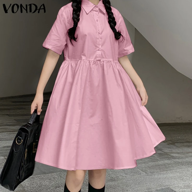 

Женское Повседневное платье-рубашка, винтажное праздничное мини-платье с отложным воротником, богемный летний сарафан VONDA 2021, пляжные плать...