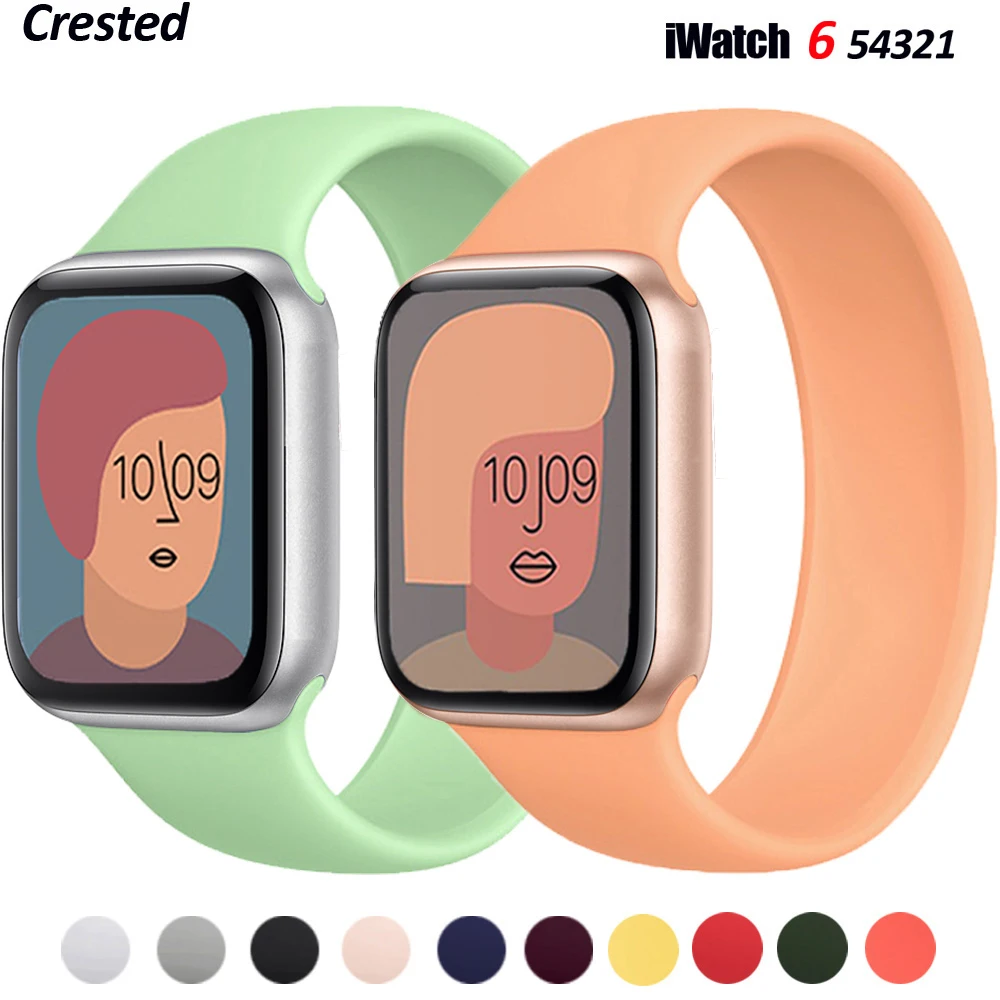 Ремешок для Apple Watch Band 44 мм 40 45 41 38 42 Эластичный Силиконовый Браслет часов iWatch Series