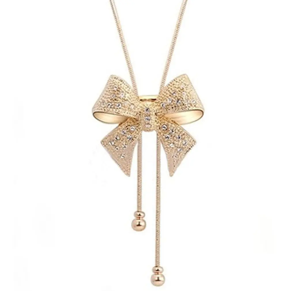 

Unique Women Bowknot Design Necklace Casual All Match Clothes Ladies Female Sweater Necklace Fashion Jewelry Bohemia