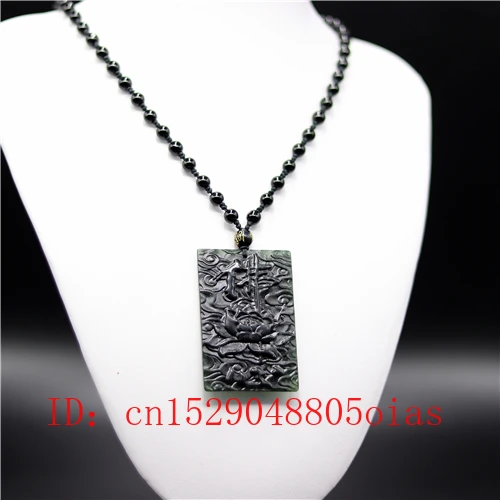 Ожерелье с подвеской в виде китайского лотоса из черного и зеленого нефрита