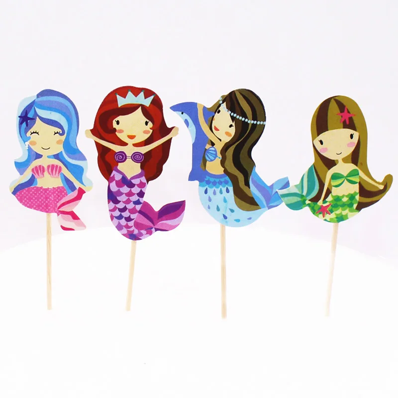 24pcs cupcake topper Дисней Русалка Ариэль вечерние украшения для девочек на день рождения латексные шары посуда бумажная шляпа салфетки тарелка скатерть с днем рождения подарок - Цвет: 24pcs cupcake topper