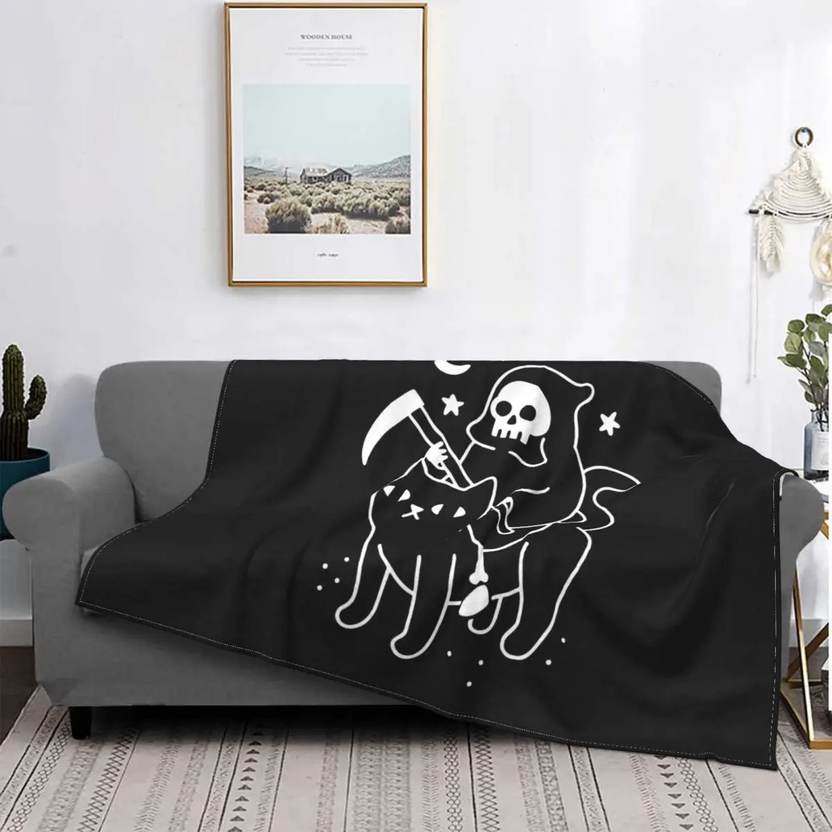 

Death Rides A Black Cat Blanket Fleece Printed Cute Animal Portable Lightweight Throw Blankets for Sofa Couch Rug Piece