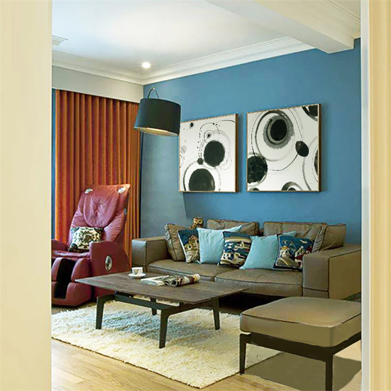 Абстрактный черный круг геометрическое синее дерево кольцо холст картина