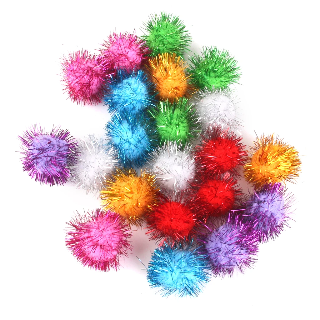

21PCS Iridescent Glitter POM POM BALLS Sparkly Small Puff Kitten Cat Toys