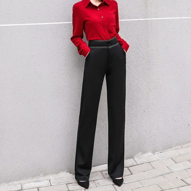 

Office Ladies Suit Wide Leg Pants High Waist Long Trousers Elegant Women Straight Pants Business Work Slim Fit Pantalon Femme