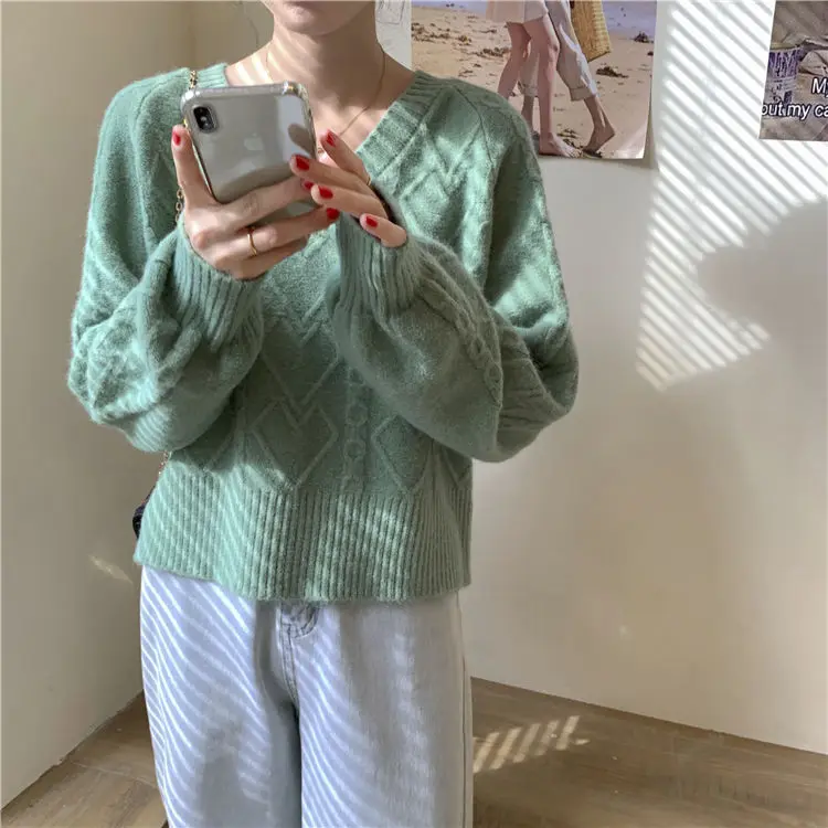 

Sweater female loose student autumn V-neck jacket short coat sweater long sleeve women's 2020 New