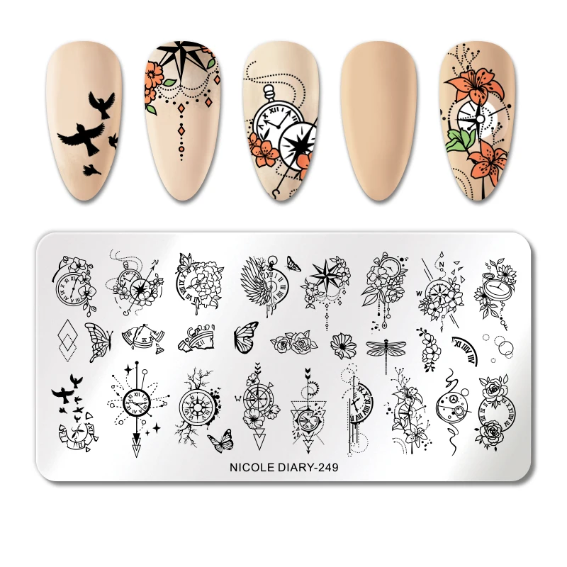 

NICOLE DIARY Alphabet Flower Design Stamping Plates Artistics Geometric Line Floral Leaves Nail Art Stamp Template Stencils