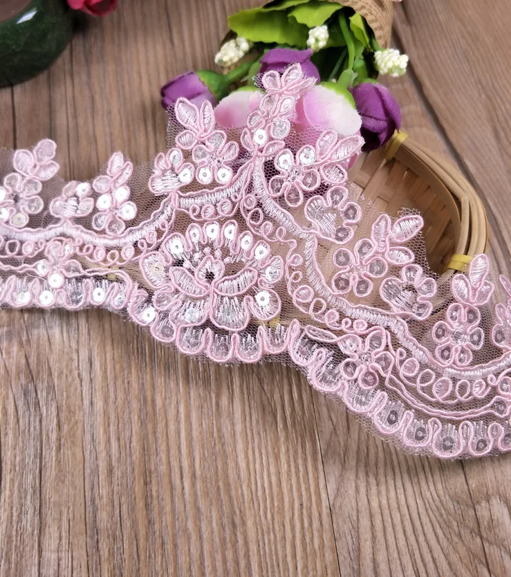 Лидер продаж 1 метр Высококачественная розовая Цветочная аппликация с кружевной