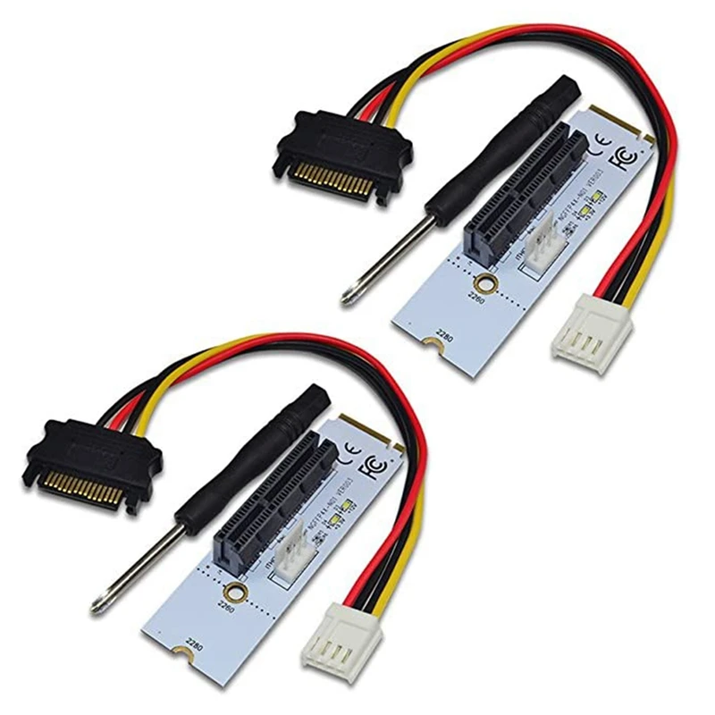 

2X NGFF M.2 to PCI-E 4X Riser Card M2 Key M to PCIe X4 Adapter with LED Voltage Indicator for ETH Bitcoin Miner Mining