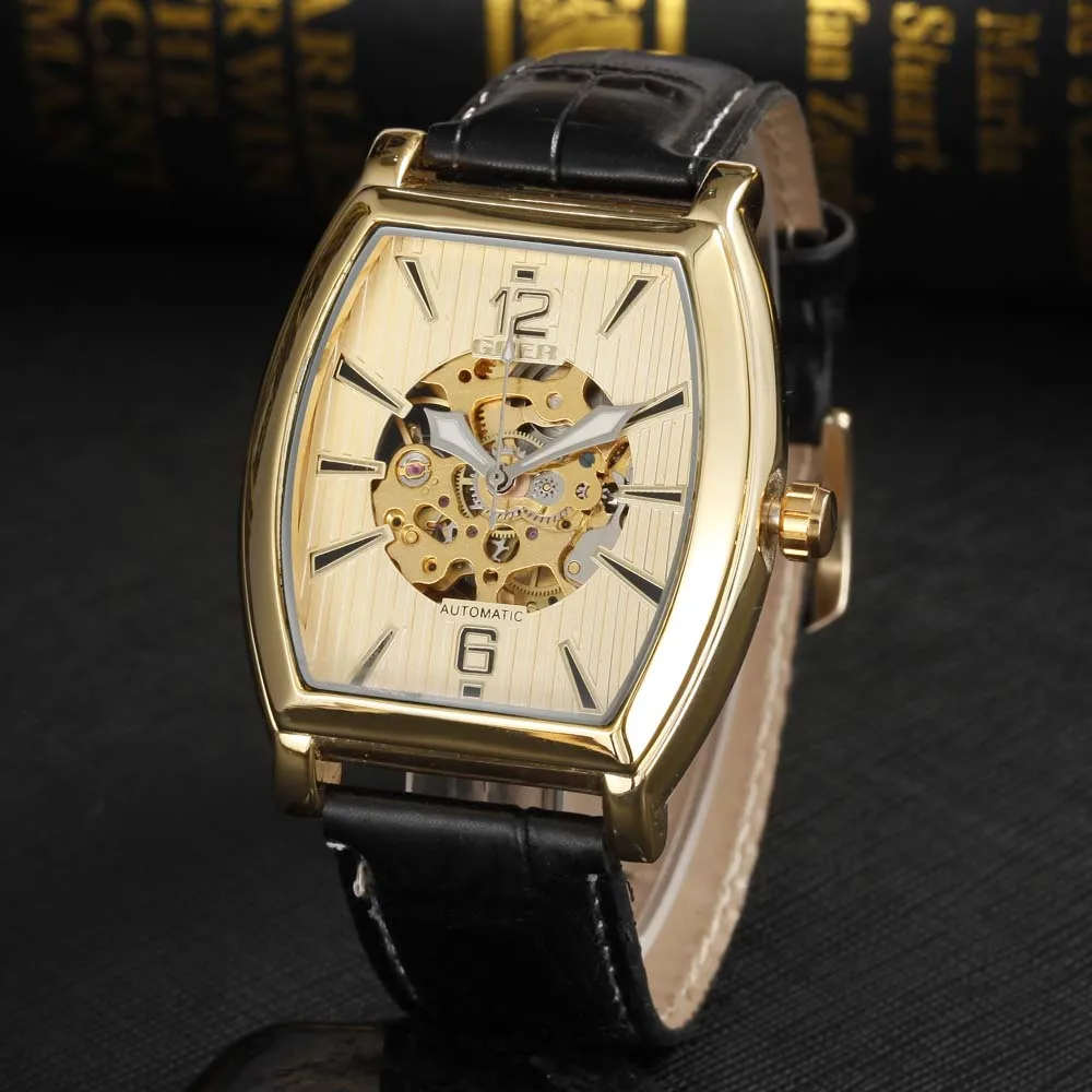 Модные механические наручные часы мужские золотые часы-скелетоны Роскошные