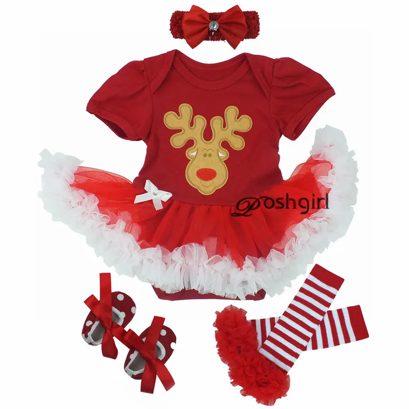 

Baby Girls 12 Months Christmas Party Dress New Year 1st Christening Gown Newborn Infantil Tutu Outfit Red First Xmas Elk Clothes