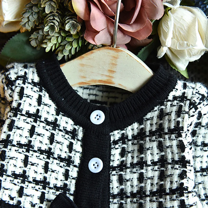 Humor Bear  Fall Girls Autumn Dress-Style Tops 2022 New Baby Knitted Bottoming Shirt Baby Sweater Kids Clothing Plaid Dress